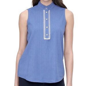Tommy Hilfiger Linen Blend Sleeveless Lace Trim Blouse Size L